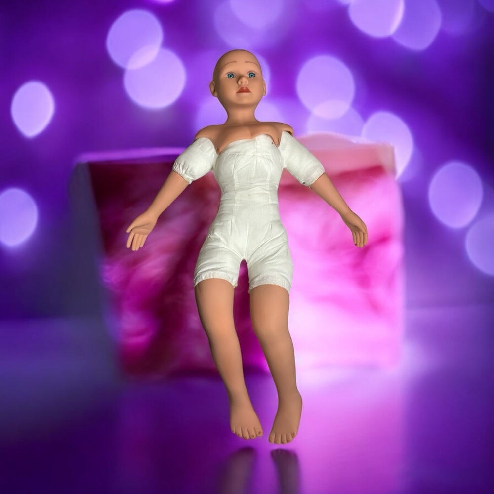 Vintage 21”Global Doll Light Brown Curly Wig. Doll has Cloth Body Hard Plastic